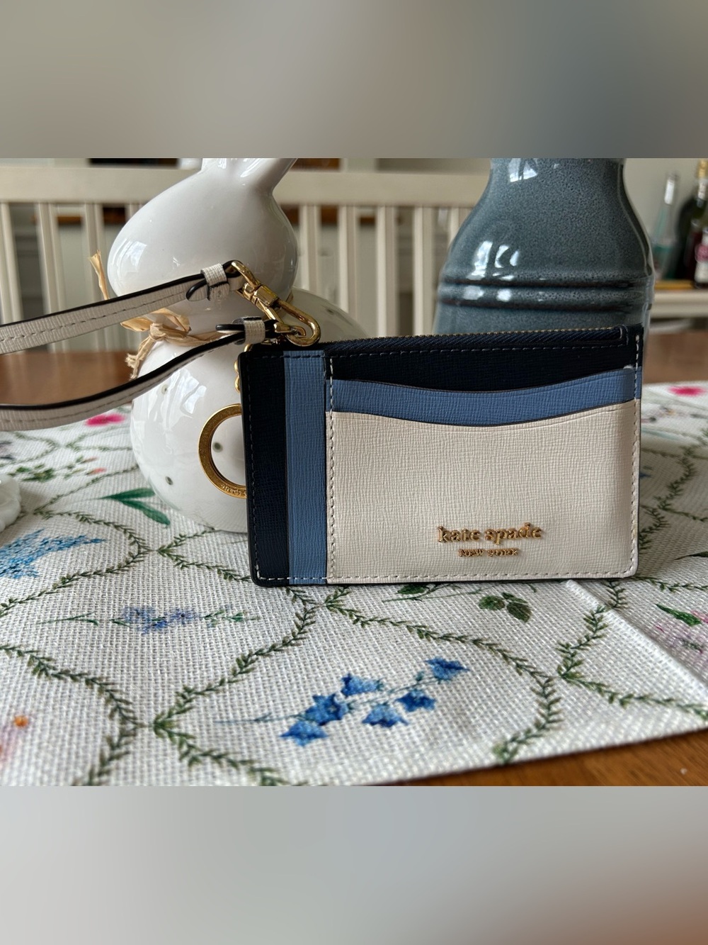 kate ♠️ spade Cardholder Wristlet - Navy, Light Blue & Cream